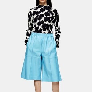 Topshop Blue Bermuda Genuine Leather Shorts
